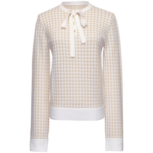 OBEG欧碧倩甜美复古羊毛针织衫冬季女修身飘带领上衣10444067