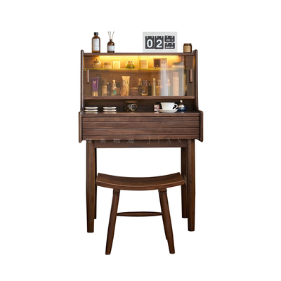 黑胡桃木全实木梳妆台卧室小户型复古化妆桌床头中古风书桌化妆台