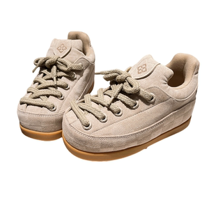 小胖丁磨砂真皮大头丑萌面包鞋系带厚底松糕加绒勃肯鞋雪地棉女鞋