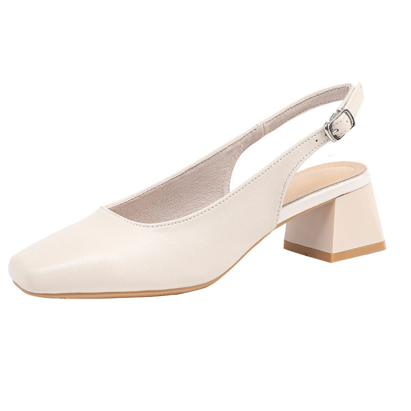 法式包头真皮粗跟女凉鞋41-43码