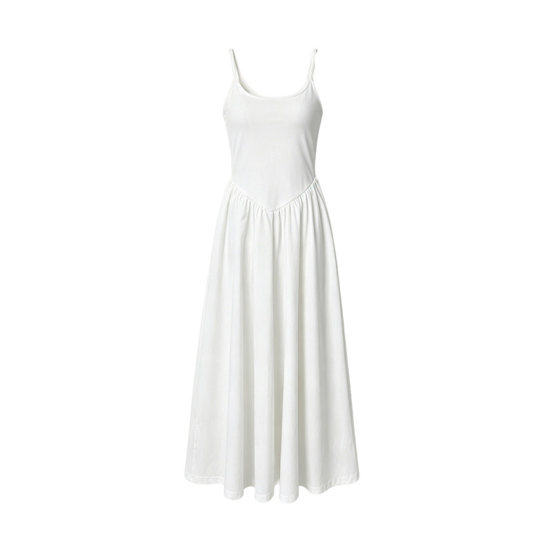 白色夏季吊带收腰显瘦连衣裙