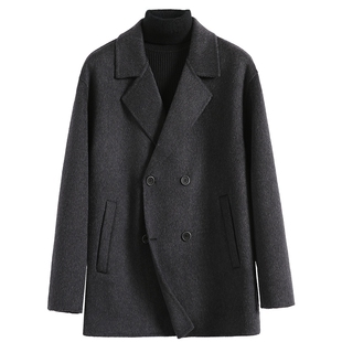 高端全羊毛双面呢西装男秋冬百搭休闲双排扣青年毛呢夹克外套潮流