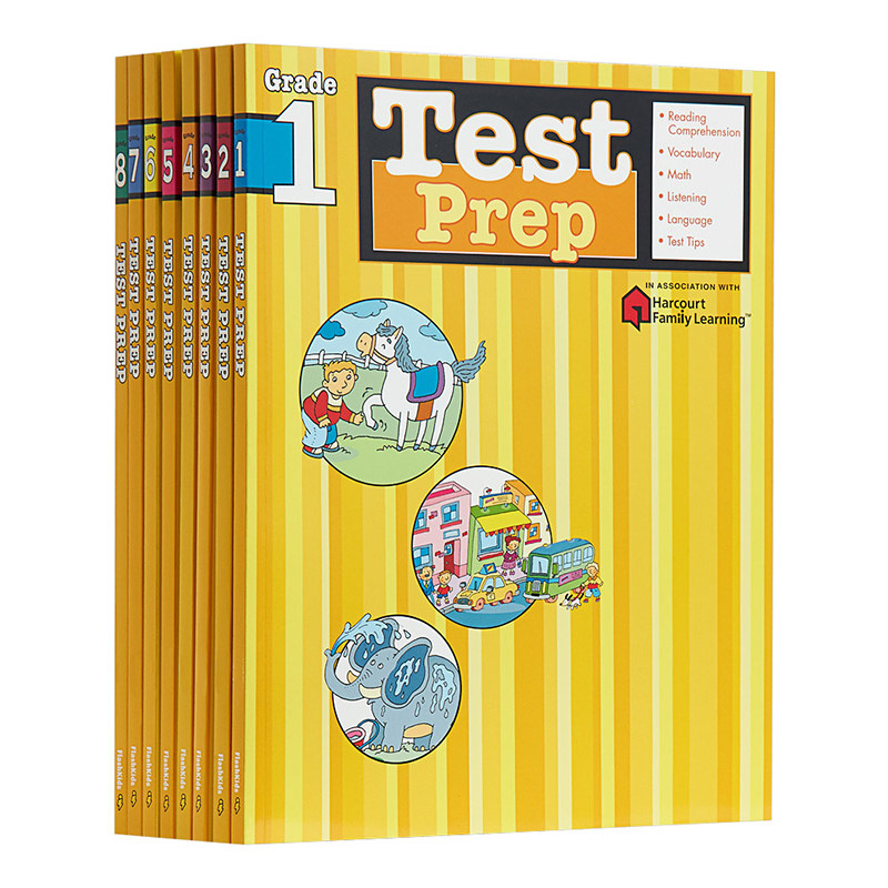 Harcourt Family Learning 系列 Flash Kids Test Prep Grade 1-8 英文原版 哈考特家庭英语练习册 考试测试教材工具书