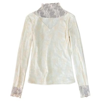 半高领加绒蕾丝打底衫女秋冬新款高级感保暖内搭小衫毛衣内搭纱衣