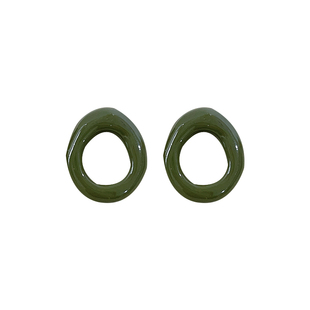 简约小众设计感不规则镂空圆形夸张耳环女银针个性耳钉橄榄绿耳饰