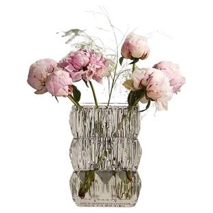 北欧风卢索扁方矩形水晶玻璃花瓶餐桌摆件装饰水培鲜花玫瑰插花器