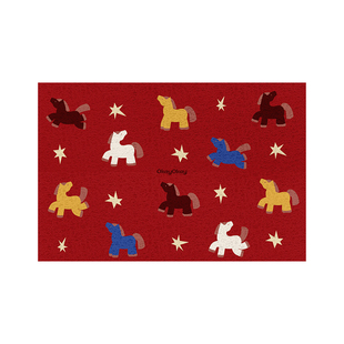 okay马年红色丝圈入户地垫门口家用可裁剪 pvc耐脏防滑除尘脚垫子