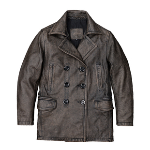 中长款真皮皮衣男士双排扣风衣做旧头层牛皮夹克740大码商务外套