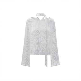 MELINDA LI【白斑马】重磅白月光桑蚕丝人丝烂花绡斑马纹飘带衬衫