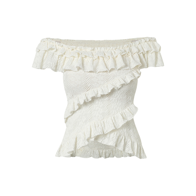 原创提花蕾丝荷叶边设计感T恤