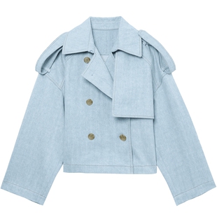IT JUUN.J女装宽松牛仔夹克新款甜酷时尚双排扣翻领外套230W00XM