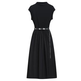 今年流行爆款立领无袖T恤连衣裙女2026早春装新款气质收腰a字长裙