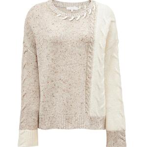 ONLY冬季时髦设计感撞色拼接宽松毛衣针织衫女|124413033