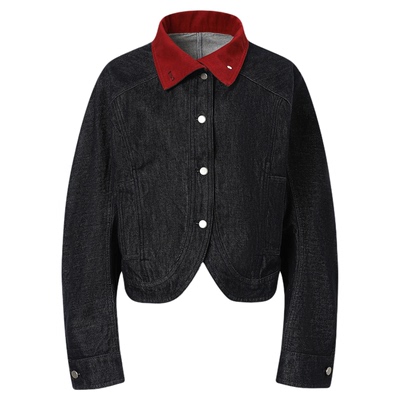 CNLEEWEI26早春新品复古高级感撞色立领茧型牛仔外套