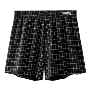 宽松男士内裤纯棉平角裤透气阿罗裤男生格子裤衩男款居家睡裤短裤