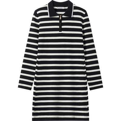 【播奥莱】播休闲风条纹连衣裙女冬新款简约内搭裙子BDR9LD4215