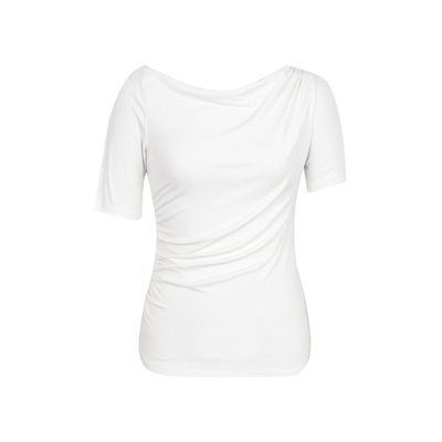 斜肩短袖T恤女夏季修身显瘦上衣