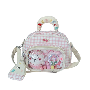 可爱格子小清新手提斜挎包学院少女心小众双肩背包小食量痛包娃包