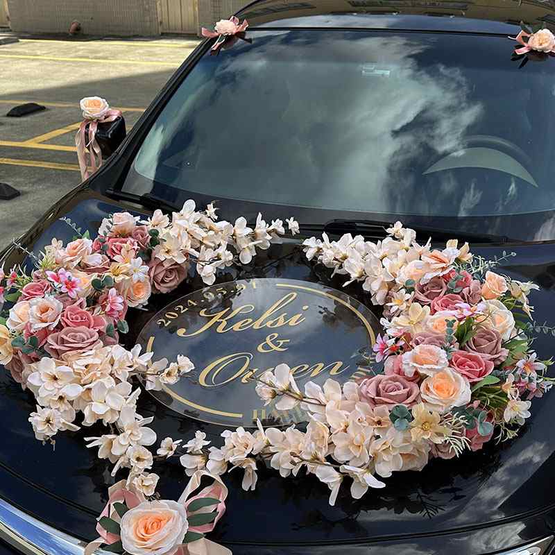 婚车装饰车头花全套车队结婚花车婚礼用品布置头车仿真花拉花吸盘