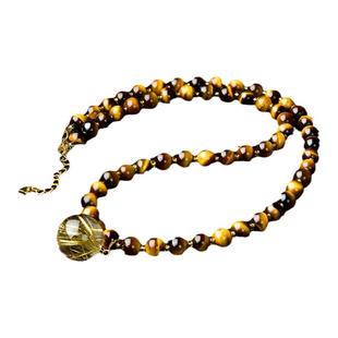 虎眼石项链女黄虎睛石散珠子项坠东海水晶锁骨链颈链发晶单珠吊坠