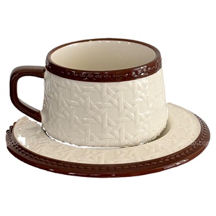 Oranges复古棕藤编纹咖啡杯碟拉花拿铁杯下午茶杯高级感小众礼物