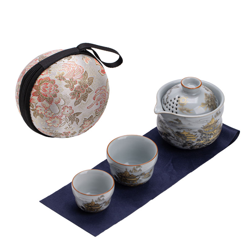 仿宋汝窑琼台云阁葫芦旅行套装高档便携陶瓷茶壶轻奢功夫茶具组合