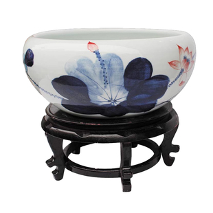 小鱼缸景德镇陶瓷写意手绘小鱼缸荷花盆睡莲盆碗莲乌龟缸客厅摆件