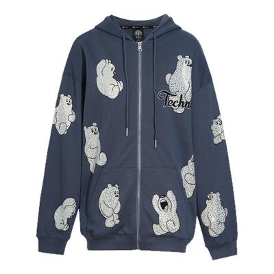 TCH潮牌小熊烫钻美式休闲宽松连帽外套2025秋夏新款T75C17E9002