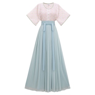 花朝记｜春芽｜唐制汉服元素唐背子一片式褶裙印花文艺日常通勤