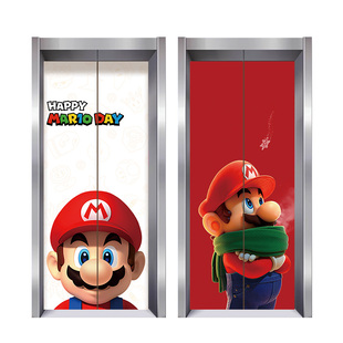 马里奥电梯门贴纸高级感一梯一户门口加厚高级卡通防水遮丑装饰画