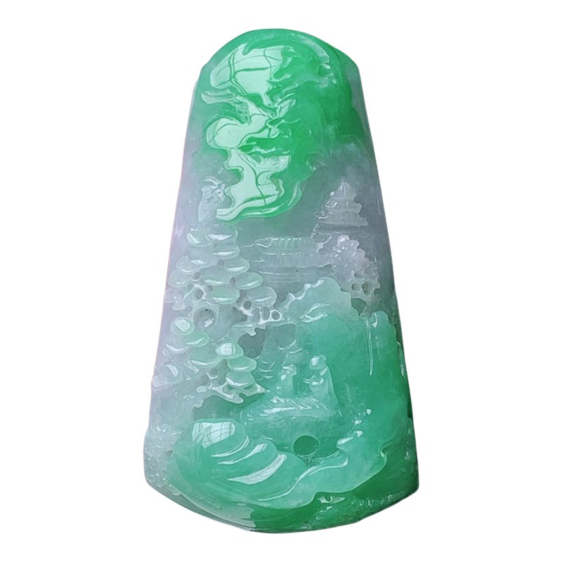 缅甸天然翡翠A货绿色山水玉石