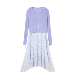 秋水伊人蓝色碎花裙子两件套2025年夏季新款女装通勤开衫吊带裙子