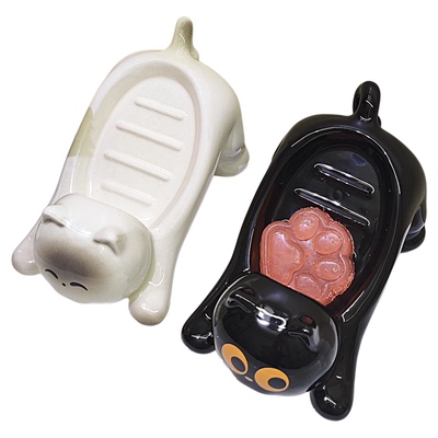 卡通暹罗猫沥水肥皂盒家用免打孔卫生间可爱陶瓷皂碟香皂置物架子