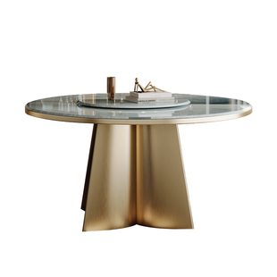 万博友意式轻奢岩板餐桌椅2025新款家用现代简约高级感大户型圆桌