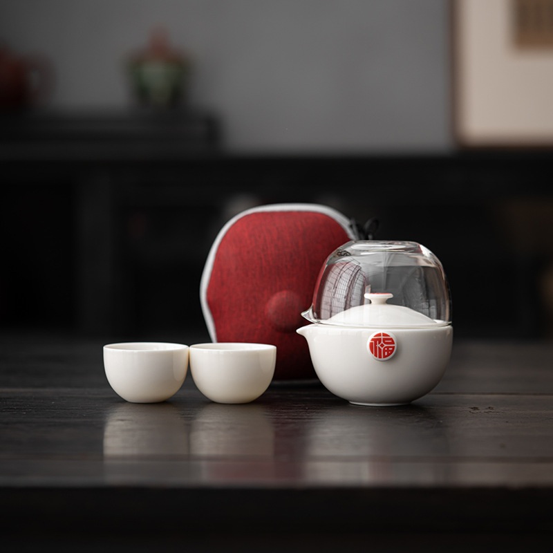 旅行茶具套装便携包白瓷快车载礼品二杯一客壶泡茶茶具功夫杯户外