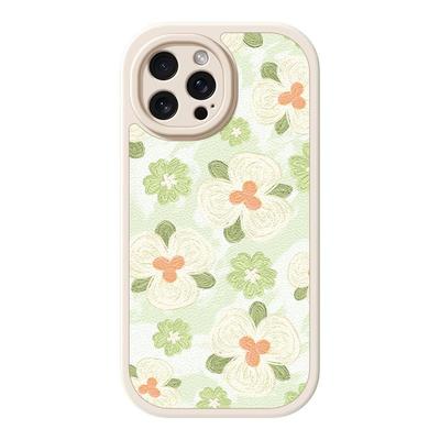 适用iphone16手机壳苹果13promax/15/12米白绿花14pro硅胶7/6s新款8plus/xr/11/6/xsmax小羊皮女款可爱卡通
