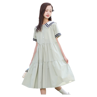 女大童夏装2026新款洋气连衣裙初中生学院风12女孩长裙子15岁薄款