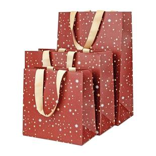 星雪辉映红色礼品袋手提袋结婚新年生日伴手礼物包装纸袋礼袋大号