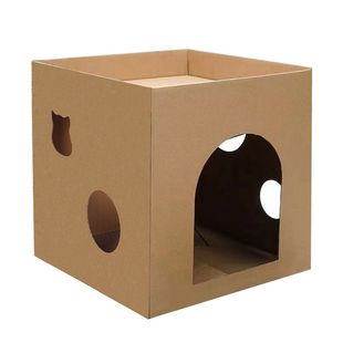 猫抓板一体方形猫窝纸箱屋耐磨不掉屑封闭式瓦楞纸纸壳猫屋猫房子
