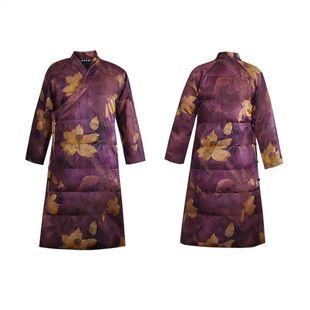 观云 柑香素染40姆米重缎真丝香云纱长羽绒服白鹅绒外套棉衣冬女