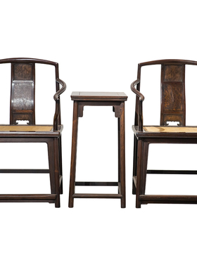 清代红木镶瘿木三攒靠背南官帽椅（两椅一几）明清古典老家具收藏