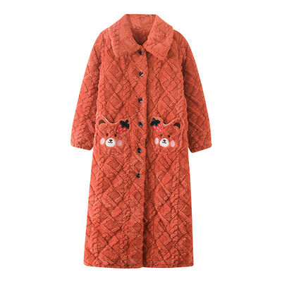 帕兰朵珊瑚绒睡衣女超厚新款女士睡袍冬季加厚长款三层夹棉法兰绒