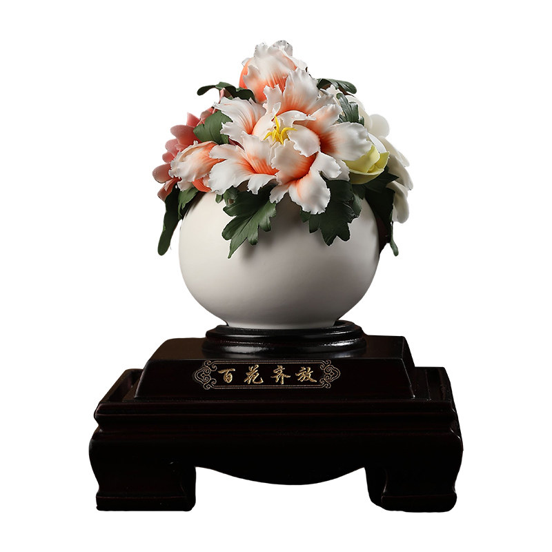 陶瓷百花齐放摆件可定制祝福语