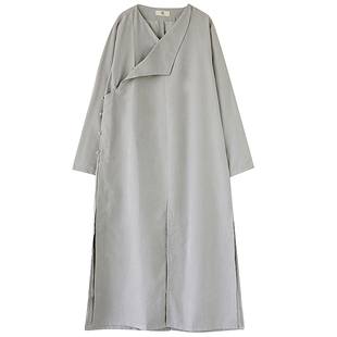 中国风长衫汉服外套中长款缎面复古男士唐装大翻领上衣禅意长袍