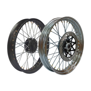 摩托车前轮毂改装复古碟刹加宽16~18寸辐条钢丝轮野狼WY125中华