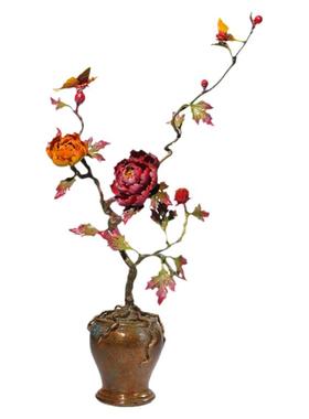 佐森富贵平安铜摆件牡丹花蝴蝶