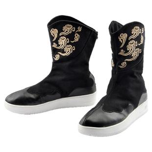 中国风男鞋复古官靴祥云刺绣古风汉服中筒靴男士加绒保暖秋冬靴子