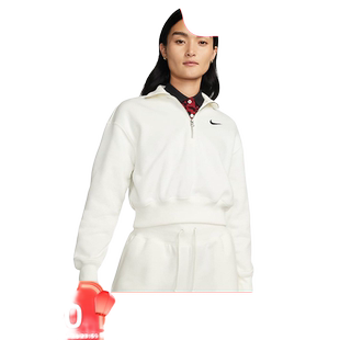 NIKE耐克女子冬季半拉链短款高领加绒休闲运动套头卫衣DQ5768-133