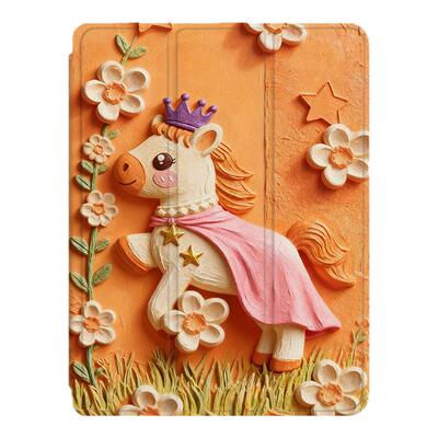 适用OPPOPad4pro油画小马pad3平板Air2花朵Neo创意11.4笔槽VIVOPad5Pro可爱13寸IQOOPad5/12.1寸SE11保护套壳