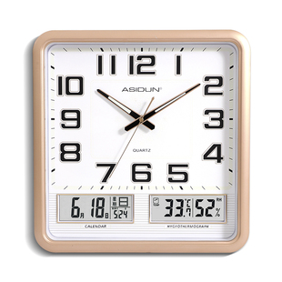 客厅家用挂钟2025新款挂墙免打孔静音钟表电子日历挂表夜光石英钟